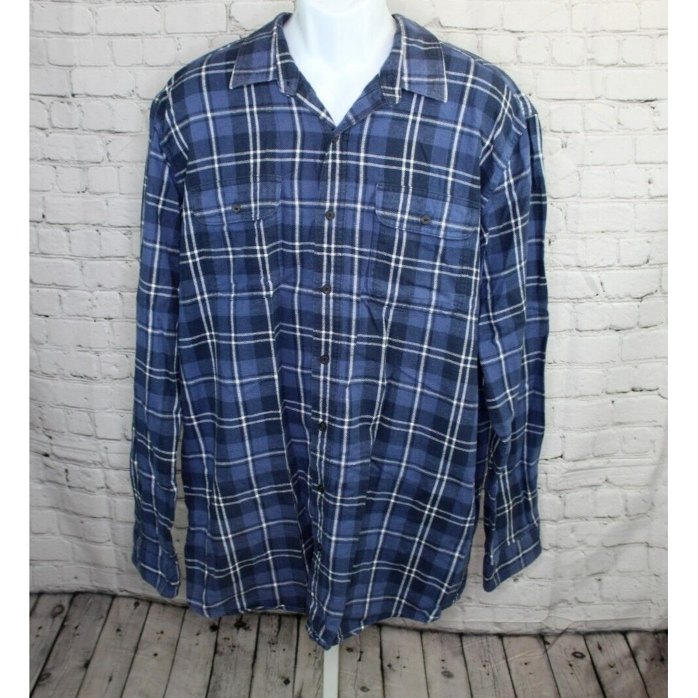 LL Bean Blue Black Flannel Shirt Men's XL Tall Plaid Slightly Fitted